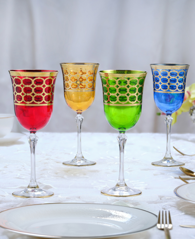 Lorren Home Trends Multicolor White Wine Goblet With Gold-tone Rings, Set Of 4 In Multi