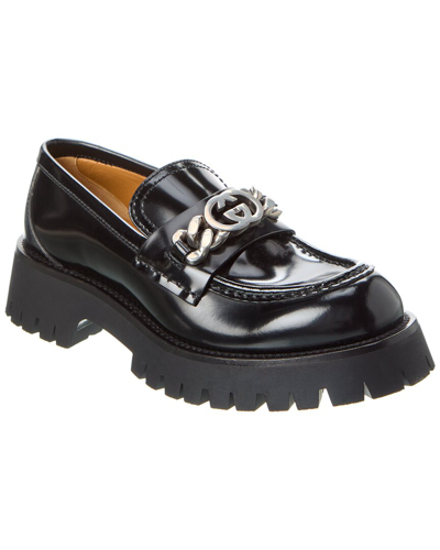 Shop Gucci Gg Leather Loafer In Black
