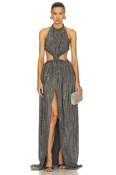 Shop Area Crystal Embellished Cutout Halter Gown In Charcoal