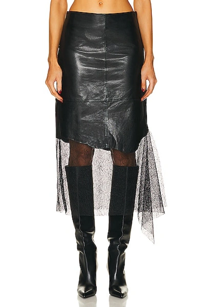 Shop Helmut Lang Leather Lace Skirt In Black