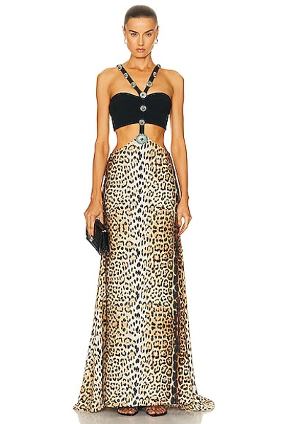Shop Roberto Cavalli Cut Out Gown In Naturale