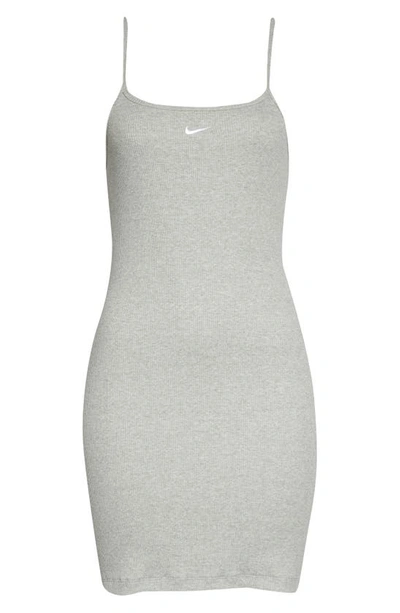 Shop Nike Ribbed Stretch Cotton Minidress In Dk Grey Heather/ White