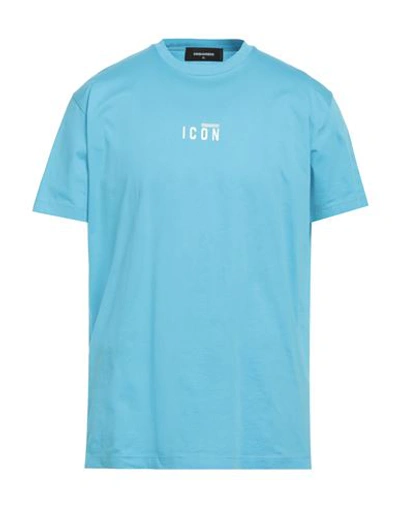 Shop Dsquared2 Man T-shirt Azure Size Xl Cotton In Blue