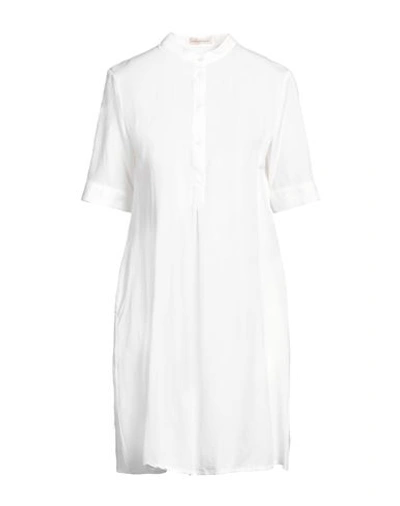 Shop Camicettasnob Woman Midi Dress White Size 8 Viscose, Linen