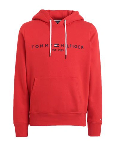 Shop Tommy Hilfiger Tommy Logo Hoody Man Sweatshirt Rust Size L Cotton, Polyester In Red