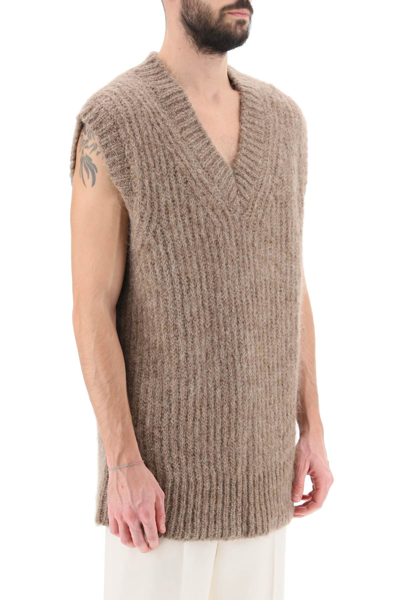 Shop Ami Alexandre Mattiussi Ami Alexandre Matiussi Ribbed Alpaca Sweater Vest Men In Cream