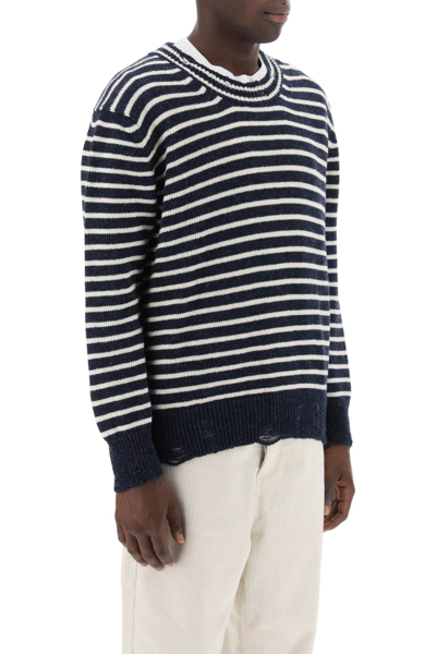 Shop Ami Alexandre Mattiussi Ami Paris Striped Sweater With Destroyed Detailing Men In Multicolor