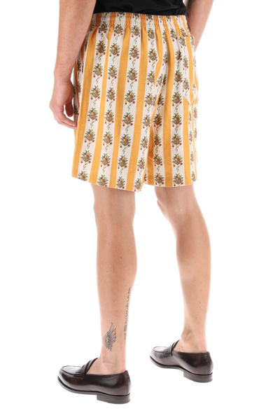 Shop Bode Striped Fruit Bowl Viscose Linen Shorts Men In Yellow