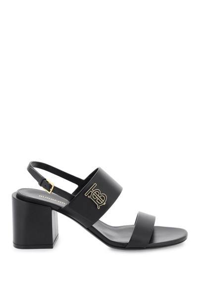 Shop Burberry Leather Sandals With Monogram Women In Black