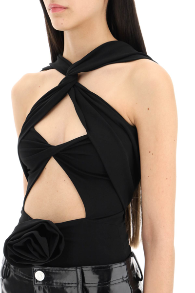 Shop Magda Butrym Cut-out Bodysuit With Rose Applique Women In Black