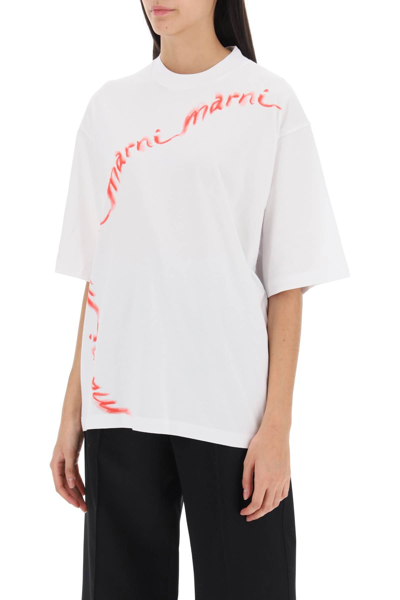 Shop Marni Wavy Logo Oversized T-shirt Women In White