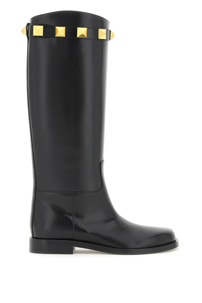 Shop Valentino Garavani Roman Stud Knee-boots Women In Black