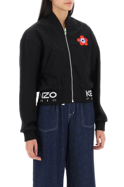 Shop Kenzo Target Cropped Bomber Jacket In Denim