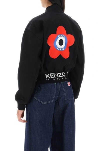 Shop Kenzo Target Cropped Bomber Jacket In Denim