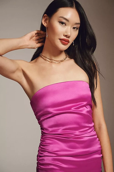 Shop Bhldn Selena Strapless Stretch Satin Midi Dress In Pink