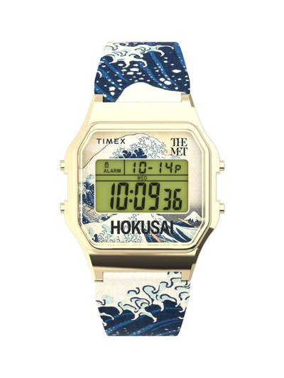 Shop Timex Men's  X The Met Hokusai Digital Watch/34mm In Blue Gold