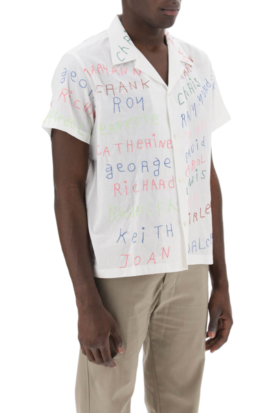 Shop Bode Familial Bowling Shirt With Lettering Embroideries In White Multi (white)
