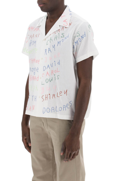 Shop Bode Familial Bowling Shirt With Lettering Embroideries In White Multi (white)