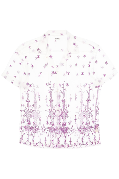 Shop Bode Lavandula Bowling Shirt In Embroidered Tulle In Purple White (white)