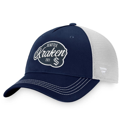 Shop Fanatics Branded Deep Sea Blue/white Seattle Kraken Fundamental Trucker Adjustable Hat In Navy