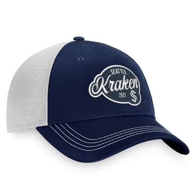 Shop Fanatics Branded Deep Sea Blue/white Seattle Kraken Fundamental Trucker Adjustable Hat In Navy