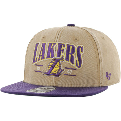 Shop 47 ' Khaki/purple Los Angeles Lakers Chilmark Captain Snapback Hat