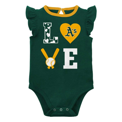 Shop Outerstuff Newborn & Infant Green/gold Oakland Athletics Three-piece Love Of Baseball Bib Bodysuit & Booties Se