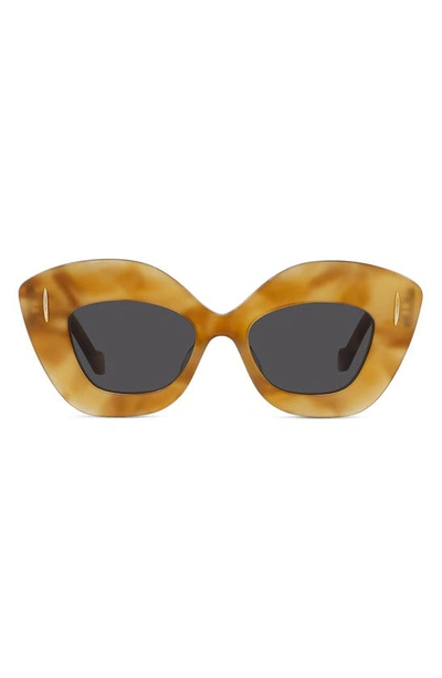 Shop Loewe Anagram 48mm Small Cat Eye Sunglasses In Blonde Havana / Smoke