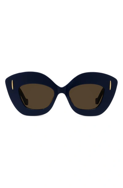 Shop Loewe Anagram 48mm Small Cat Eye Sunglasses In Navy / Brown
