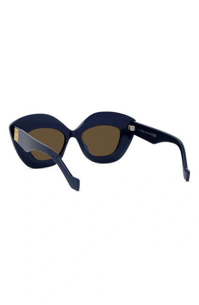 Shop Loewe Anagram 48mm Small Cat Eye Sunglasses In Navy / Brown