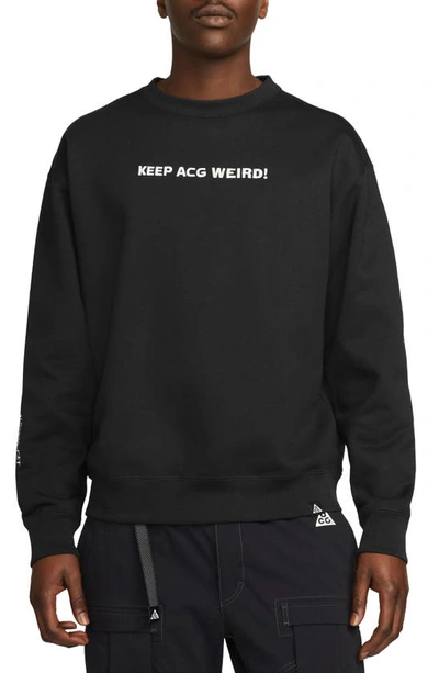 Shop Nike Acg Therma-fit Crewneck Fleece Sweatshirt In Black/ Summit White