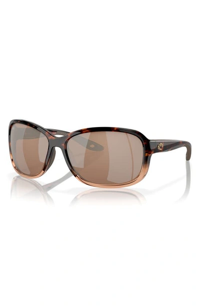 Shop Costa Del Mar Seadrift 58mm Polarized Square Sunglasses In Copper Silver Mirror