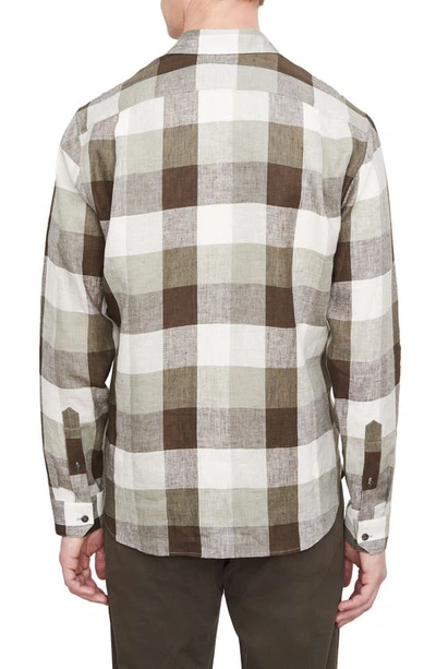 Vince Madrid Buffalo Check Linen Button-up Shirt In Sage/ Off White
