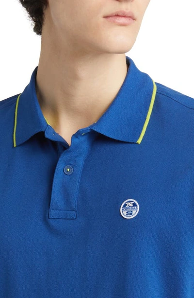 North Sails Tipped Stretch Cotton Polo In Ocean Blue