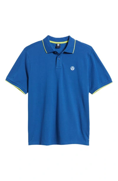 North Sails Tipped Stretch Cotton Polo In Ocean Blue