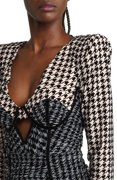 Asos Design Luxe Houndstooth Long Sleeve Sheath Dress In Black/white/grey