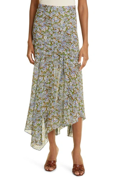 Shop Veronica Beard Shilpa Floral Asymmetric Silk Skirt In Forest Army Multi