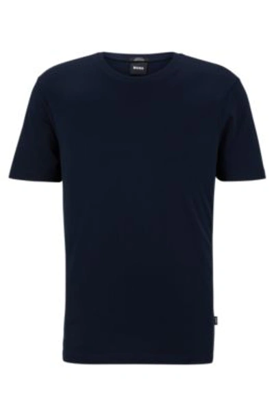 Shop Hugo Boss Slim-fit Short-sleeved T-shirt In Mercerized Cotton In Dark Blue