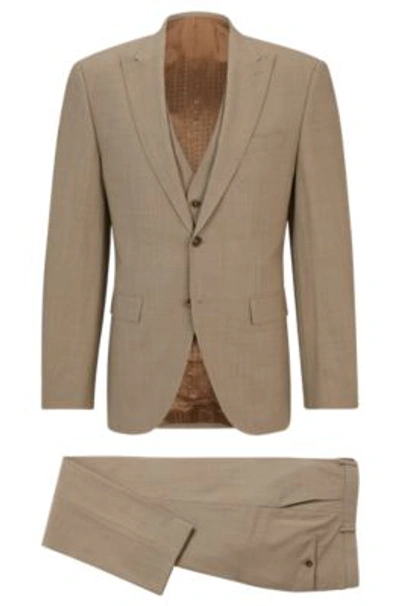 Shop Hugo Boss Regular-fit Suit In Crease-resistant Stretch Wool In Beige