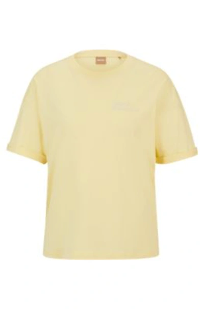 Shop Hugo Boss Cotton-jersey Regular-fit T-shirt With Chest Print In Light Yellow