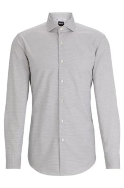 Shop Hugo Boss Slim-fit Shirt In Easy-iron Structured Stretch Cotton In Khaki