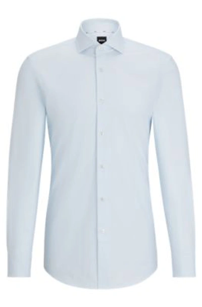 Shop Hugo Boss Slim-fit Shirt In Easy-iron Structured Stretch Cotton In Light Blue