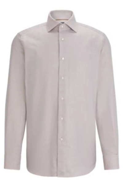 Shop Hugo Boss Regular-fit Long-sleeved Shirt In Cotton Dobby In Brown