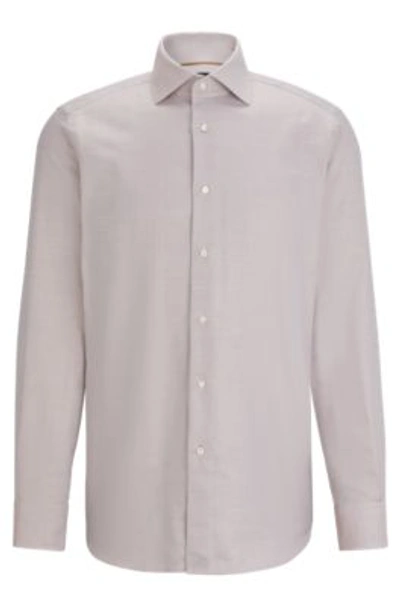 Hugo Boss Regular-fit Long-sleeved Shirt In Cotton Dobby In Brown