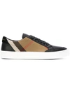 Burberry Check Leather Sneakers In Neutral