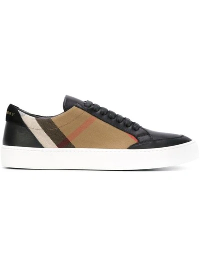 Burberry Women Check Leather Sneakers In Black