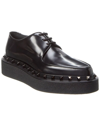 Shop Valentino Rockstud Leather Platform Loafer In Black