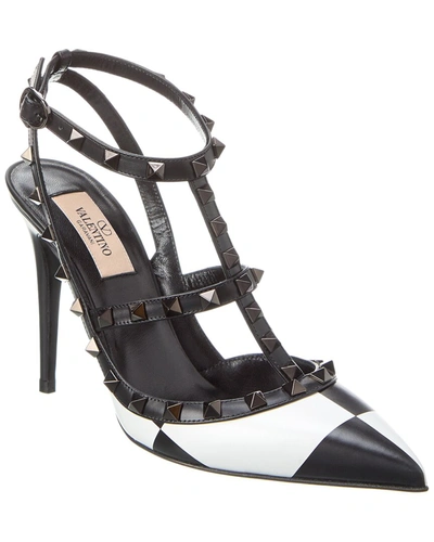 Shop Valentino Rockstud Caged 100 Leather Pump In White