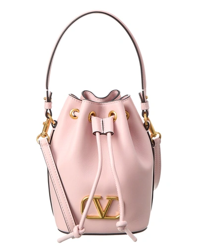 Shop Valentino Vlogo Signature Mini Leather Bucket Bag In Pink