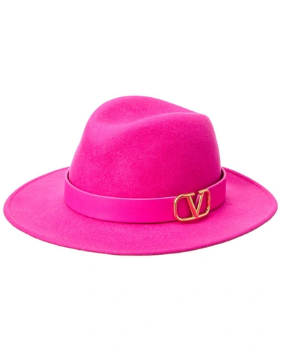 Shop Valentino Vlogo Leather-trim Wool Felt Fedora In Pink